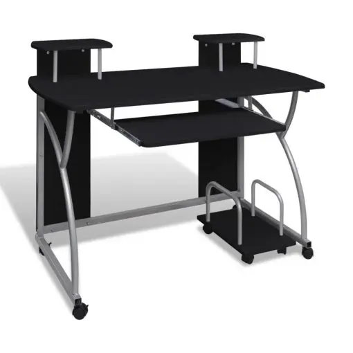 vidaXL Mobile Computer Desk with Pull Out Tray Black