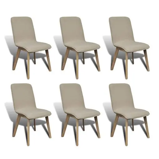vidaXL Dining Chairs 6 pcs Beige Fabric and Solid Oak Wood