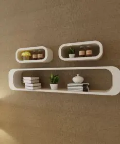 3 White MDF Floating Wall Display Shelf Cubes Book/DVD Storage