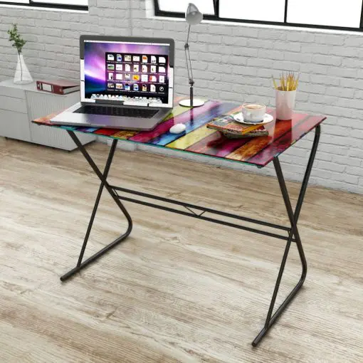 Glass Desk with Rainbow Pattern