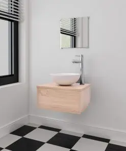 vidaXL Three Piece Bathroom Furniture and Basin Set Beige
