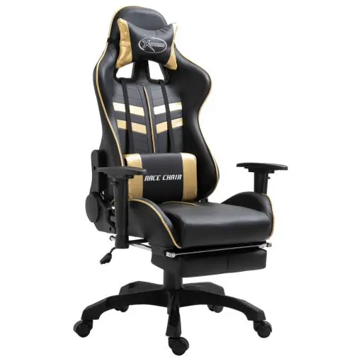 vidaXL Gaming Chair with Footrest Gold Faux Leather