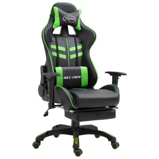 vidaXL Gaming Chair with Footrest Green Faux Leather