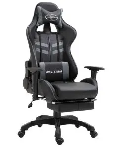 vidaXL Gaming Chair with Footrest Grey Faux Leather