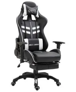 vidaXL Gaming Chair with Footrest White Faux Leather