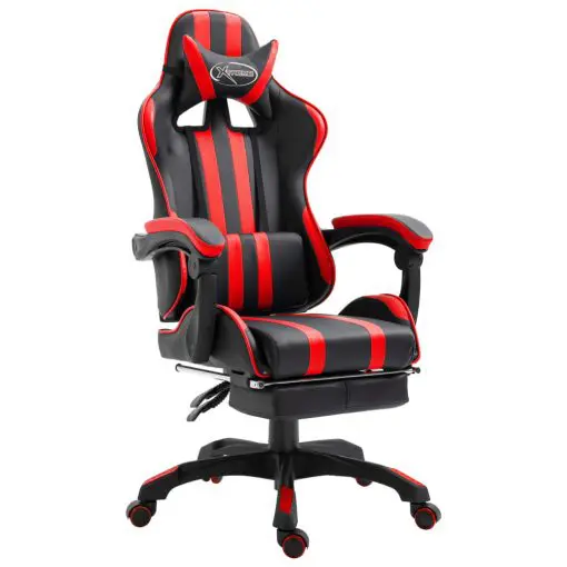 vidaXL Gaming Chair with Footrest Red Faux Leather