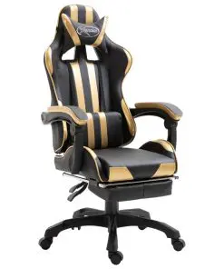 vidaXL Gaming Chair with Footrest Gold Faux Leather