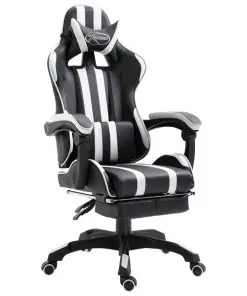 vidaXL Gaming Chair with Footrest White Faux Leather