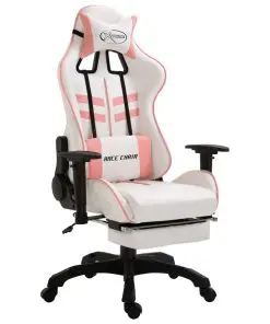 vidaXL Gaming Chair with Footrest Pink Faux Leather