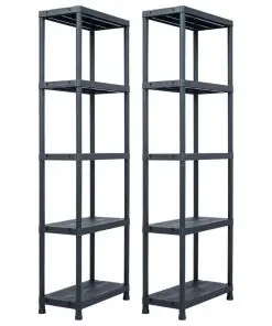 vidaXL Storage Shelf Racks 2 pcs Black 125 kg 60x30x180 cm Plastic