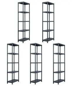vidaXL Storage Shelf Racks 5 pcs Black 125 kg 60x30x180 cm Plastic