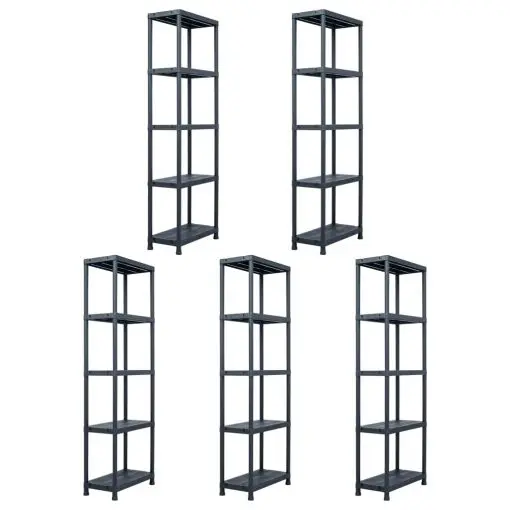 vidaXL Storage Shelf Racks 5 pcs Black 125 kg 60x30x180 cm Plastic