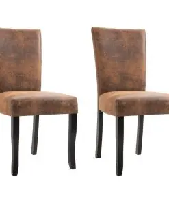 vidaXL Dining Chairs 2 pcs Brown Faux Suede Leather