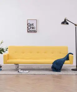 vidaXL Sofa Bed with Armrest Yellow Polyester