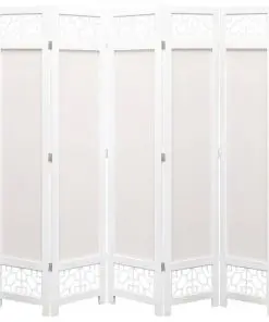 vidaXL 5-Panel Room Divider Cream 175×165 cm Fabric