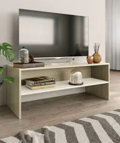 vidaXL TV Cabinet White and Sonoma Oak 100x40x40 cm Chipboard