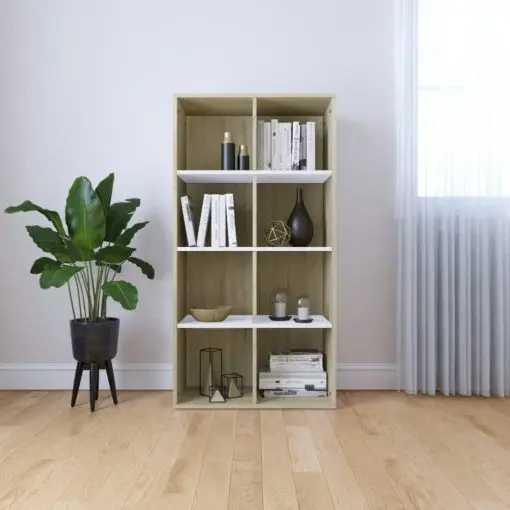 vidaXL Book Cabinet/Sideboard White and Sonoma Oak 66x30x130 cm Chipboard