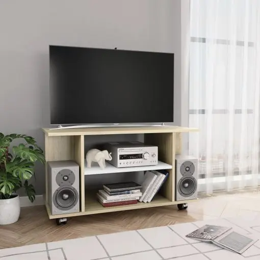 vidaXL TV Cabinet with Castors White and Sonoma Oak 80x40x40 cm Chipboard