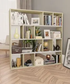 vidaXL Room Divider/Book Cabinet White and Sonoma Oak 110x24x110 cm Chipboard