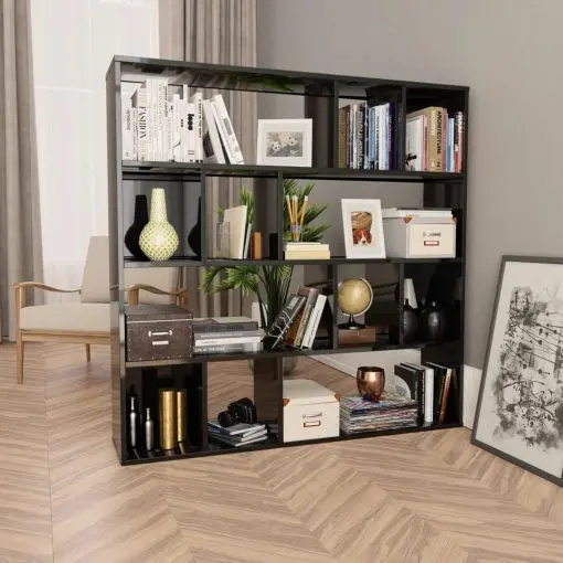 vidaXL Room Divider/Book Cabinet High Gloss Grey 110x24x110 cm Chipboard