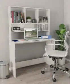 vidaXL Desk with Shelves High Gloss White 110x45x157 cm Chipboard