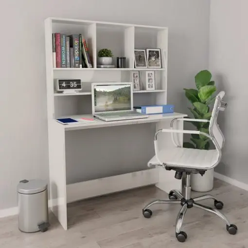 vidaXL Desk with Shelves High Gloss White 110x45x157 cm Chipboard