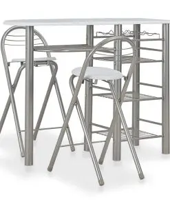 vidaXL 3 Piece Bar Set with Shelves Wood and Steel White