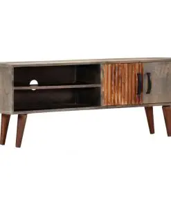 vidaXL TV Cabinet Grey 130x30x46 cm Solid Rough Mango Wood
