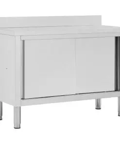 vidaXL Work Table with Sliding Doors 120x50x95 cm Stainless Steel