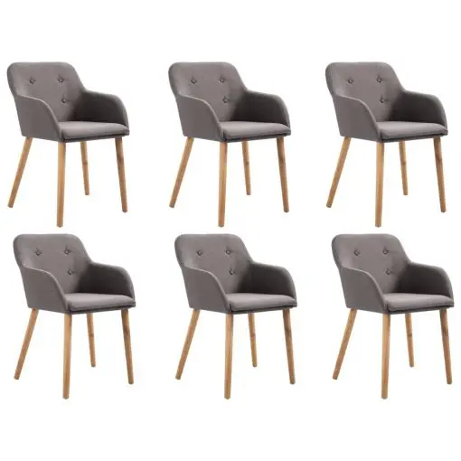 vidaXL Dining Chairs 6 pcs Taupe Fabric and Solid Oak Wood