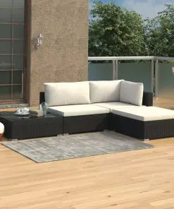 vidaXL 4 Piece Garden Lounge Set with Cushions Poly Rattan Black