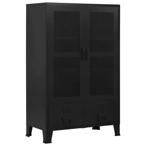 vidaXL Office Cabinet with Mesh Doors Industrial Black 75x40x120 cm Steel