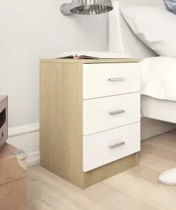 vidaXL Bedside Cabinet White and Sonoma Oak 38x35x56 cm Chipboard