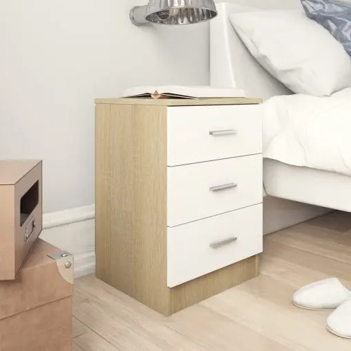 vidaXL Bedside Cabinets 2 pcs White and Sonoma Oak 38x35x56 cm Chipboard