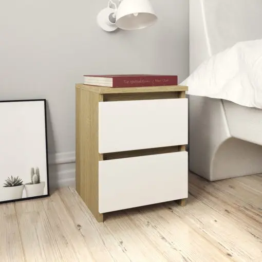 vidaXL Bedside Cabinet White and Sonoma Oak 30x30x40 cm Chipboard