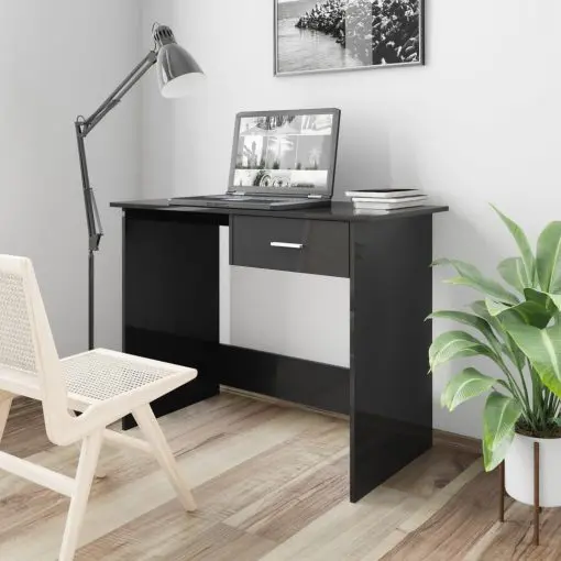 vidaXL Desk High Gloss Black 100x50x76 cm Chipboard