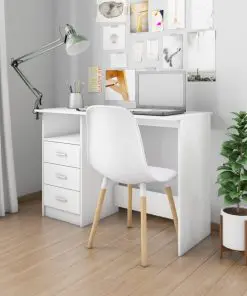 vidaXL Desk with Drawers White 110x50x76 cm Chipboard