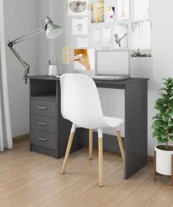vidaXL Desk with Drawers High Gloss Grey 110x50x76 cm Chipboard