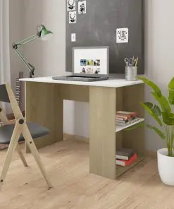 vidaXL Desk White and Sonoma Oak 110x60x73 cm Chipboard