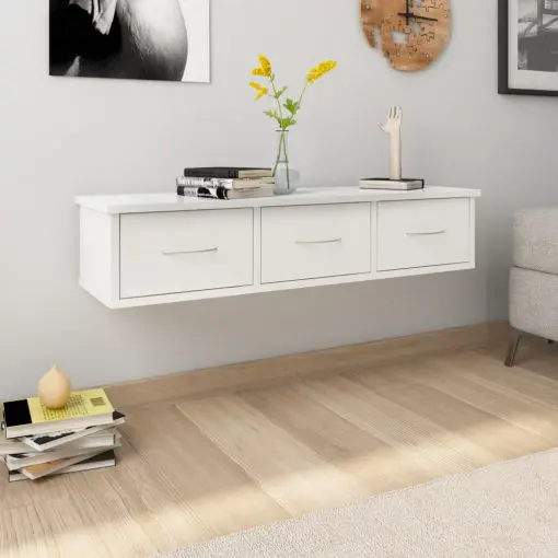 vidaXL Wall-mounted Drawer Shelf High Gloss White 88x26x18.5 cm Chipboard