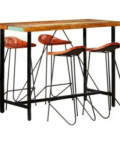 vidaXL 5 Piece Bar Set Solid Reclaimed Wood and Real Leather