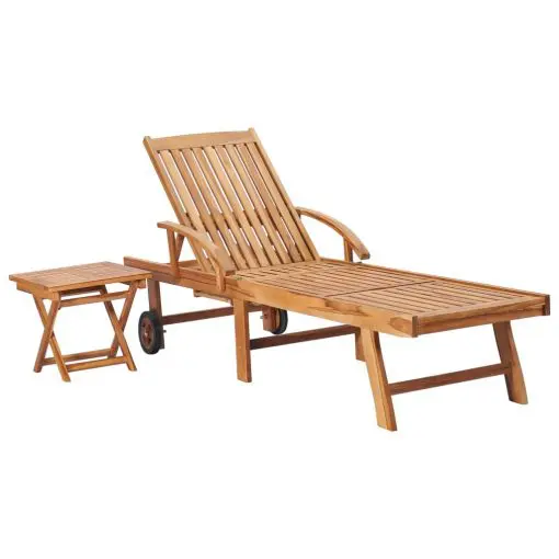 vidaXL Sun Lounger with Table Solid Teak Wood
