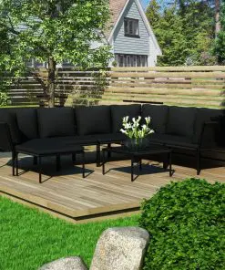 vidaXL 8 Piece Garden Lounge Set with Cushions Black PVC