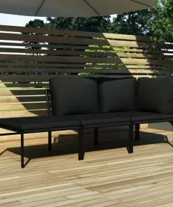 vidaXL 3 Piece Garden Lounge Set with Cushions Black PVC