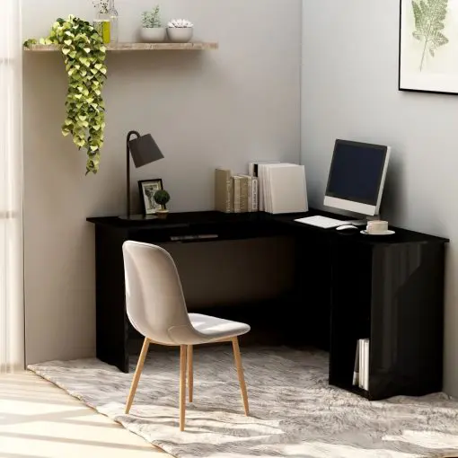 vidaXL L-Shaped Corner Desk High Gloss Black 120x140x75 cm Chipboard