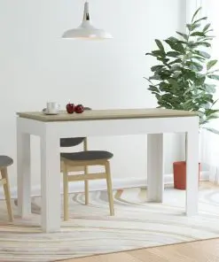 vidaXL Dining Table White and Sonoma Oak 120x60x76 cm Chipboard
