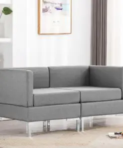 vidaXL Sectional Corner Sofas 2 pcs with Cushions Fabric Light Grey