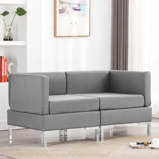 vidaXL Sectional Corner Sofas 2 pcs with Cushions Fabric Light Grey