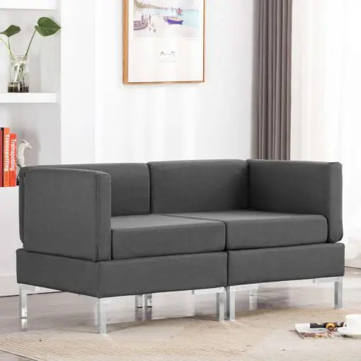 vidaXL Sectional Corner Sofas 2 pcs with Cushions Fabric Dark Grey