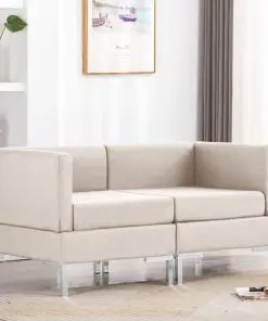 vidaXL Sectional Corner Sofas 2 pcs with Cushions Fabric Cream